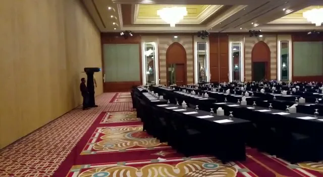 Professional meeting room prepared for a conference