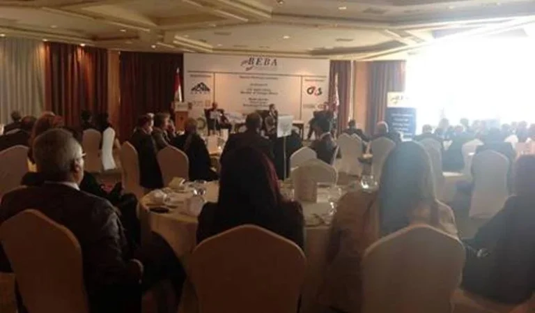 British Egyptian Business Association (BEBA) conference technology by Hyper Sonic Egypt, featuring professional LED displays, audiovisual systems and event lighting.